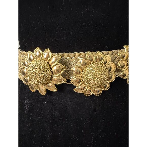 Vintage Gold Tone Sunflower Woven Leather Boho Bohemian Belt One Size main image 4